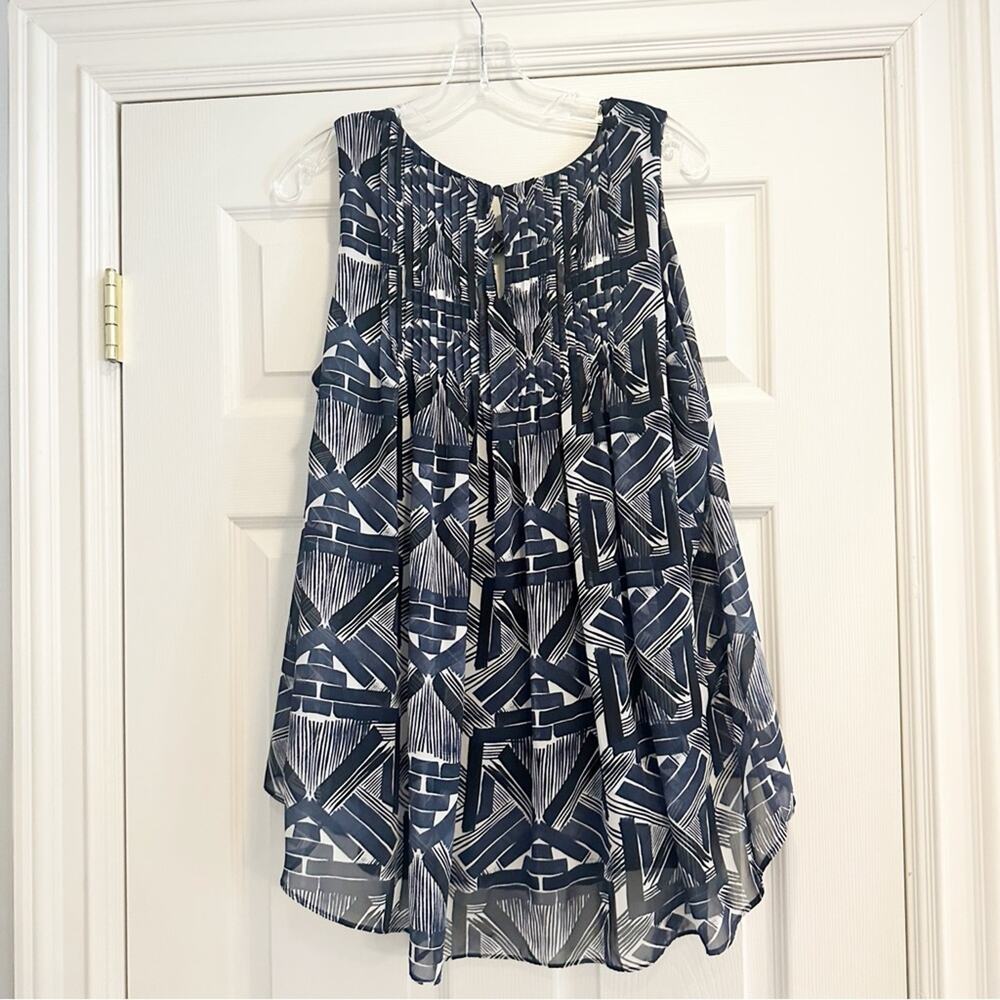 ALFANI Sleeveless Tunic Blue White Print Summer Hi low Flowy Loose Fit LARGE - Picture 5 of 11